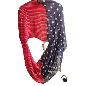 NWT Stars and Stripes Infinity Scarf Red White Blue 20 w x 36 long